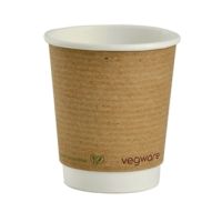 Vegware Double Wall Compostable Brown PLA Hot Cups - 8oz